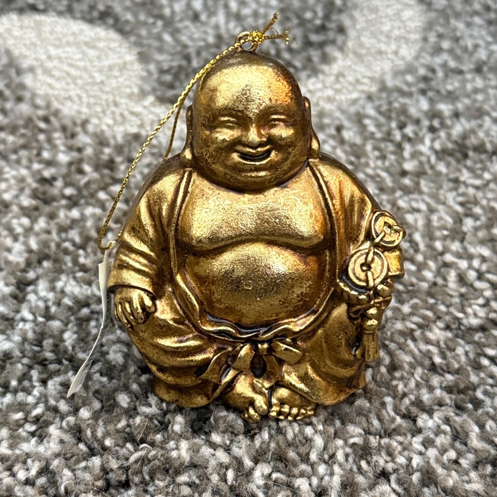 NWT Macy’s Holiday Lane Gold Laughing Buddha Christmas Ornament 4”